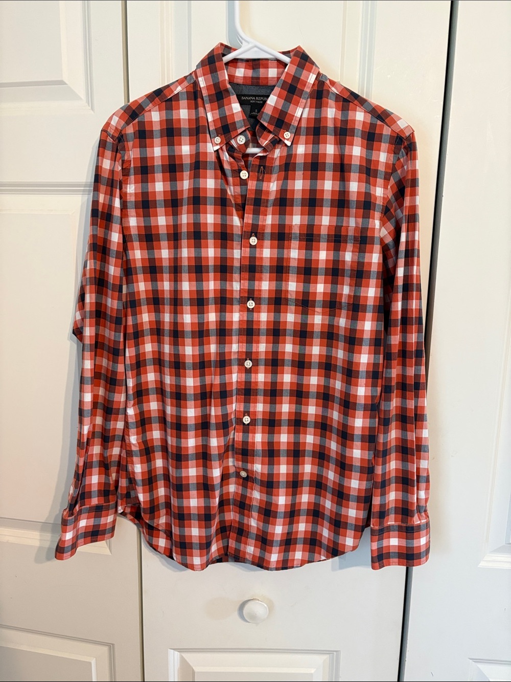 Banana Republic Orange, White, Blue Plaid Button-Down Shirt - Small